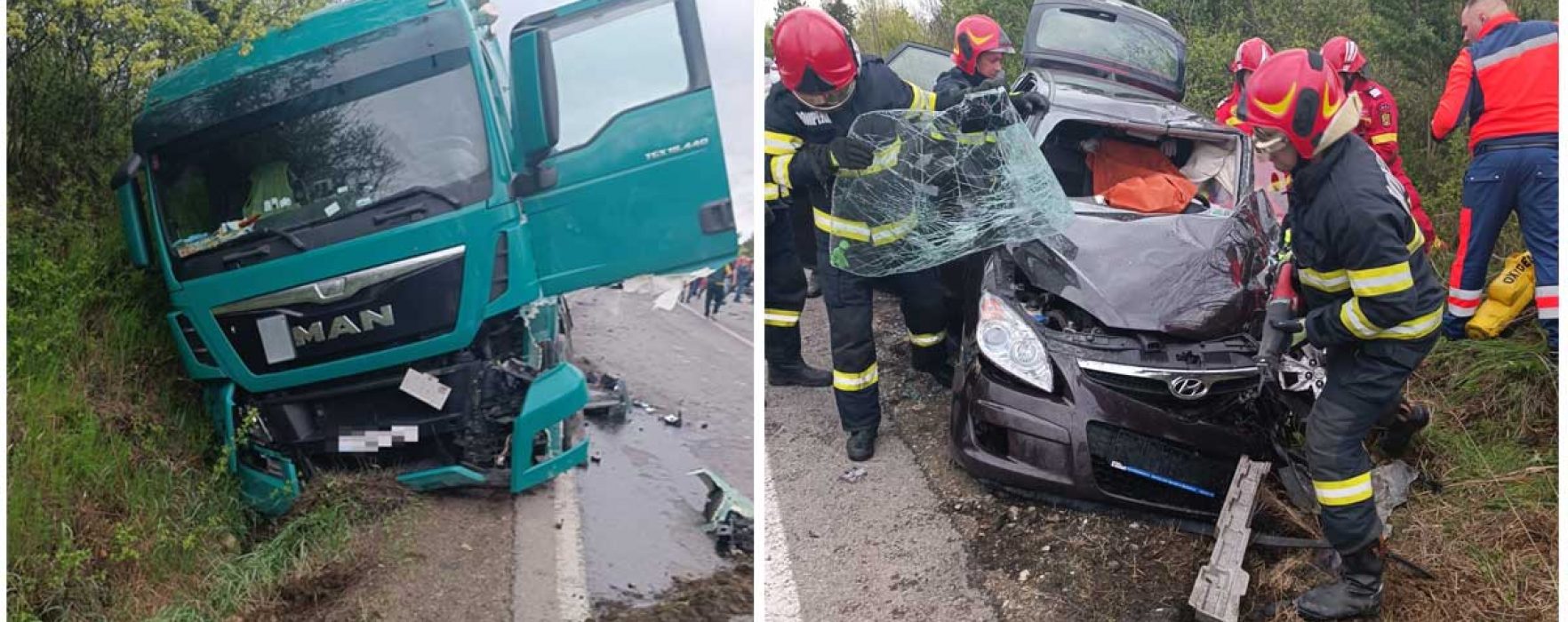 Dâmboviţa: Accident între un TIR şi un autoturism pe DN 72, o persoană încarcerată