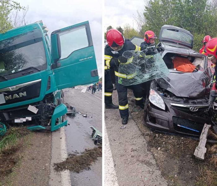 Dâmboviţa: Accident între un TIR şi un autoturism pe DN 72, o persoană încarcerată