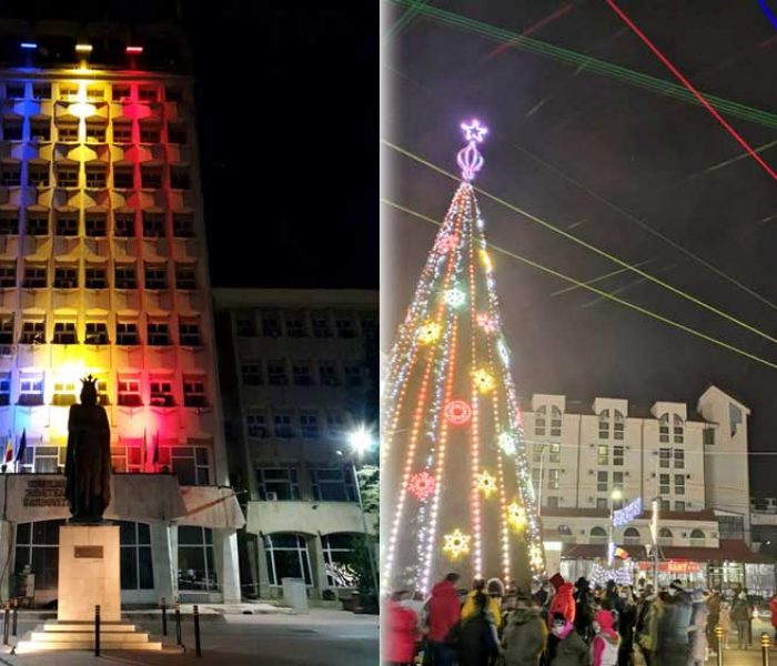 Târgovişte: A fost aprins iluminatul festiv de sărbători; jocuri de lumini şi proiecţii