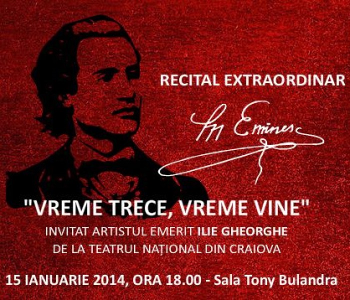 Recital Eminescu, pe 15 ianuarie, la Teatrul Municipal Târgovişte